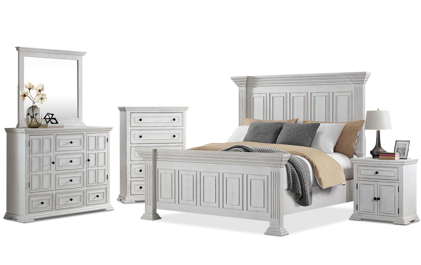 grey wash dresser and nightstand set Lghm 3 Piece Bedroom Dresser Set, 7 Drawer Dresser, 2 Drawers Nightstand set of 2, with LED Lights, Gray Wash, Size: Wide 6 Drawer Dresser + 2 pcs